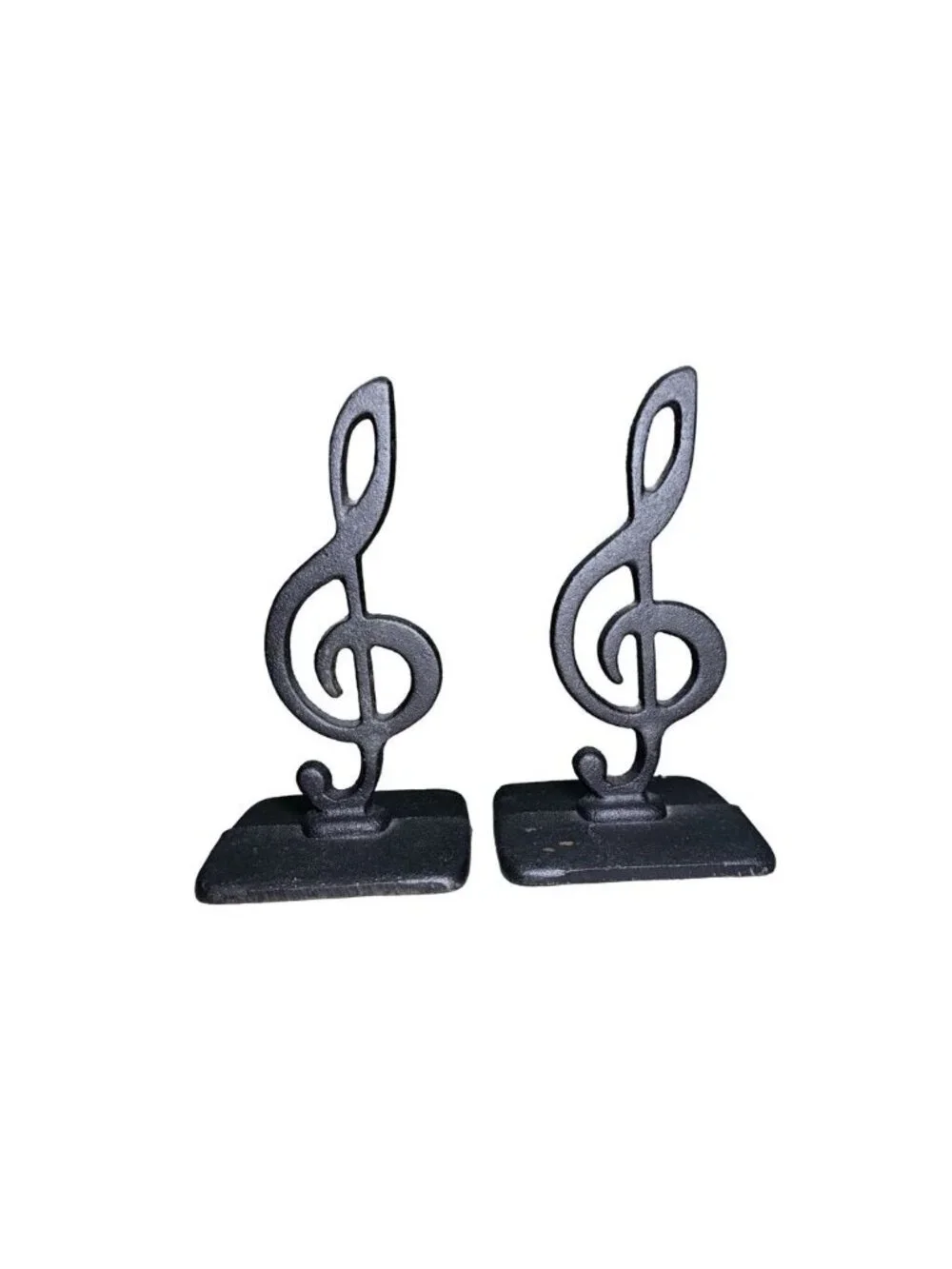Vintage Musical Treble Clef Cast Iron Bookends Black 6.5